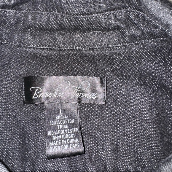 Women’s Brandon Thomas Black Denim Jacket Floral Embroidery Size Large - Picture 2 of 6